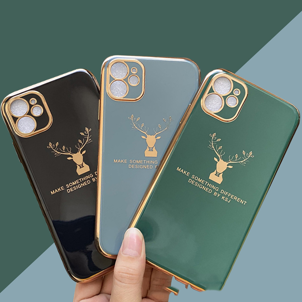 

For IPhone12 Electroplating Elk Phone Case All-Inclusive Lens Apple 6 7 8 PLUS X XR Protective Cover 6D Soft Shell Cell Phone Cases, Emerald green