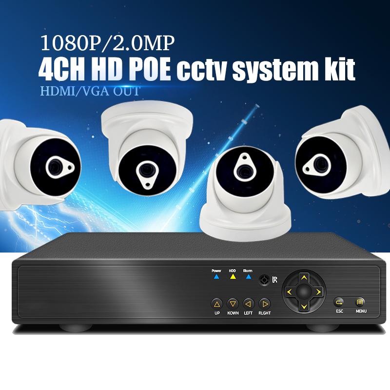 

YiiSPO 4CH POE CCTV System kit 1080P IP Camera indoor IR Night Vison Security 2.0MP POE NVR Surveillance Kit P2P XMeye APP view