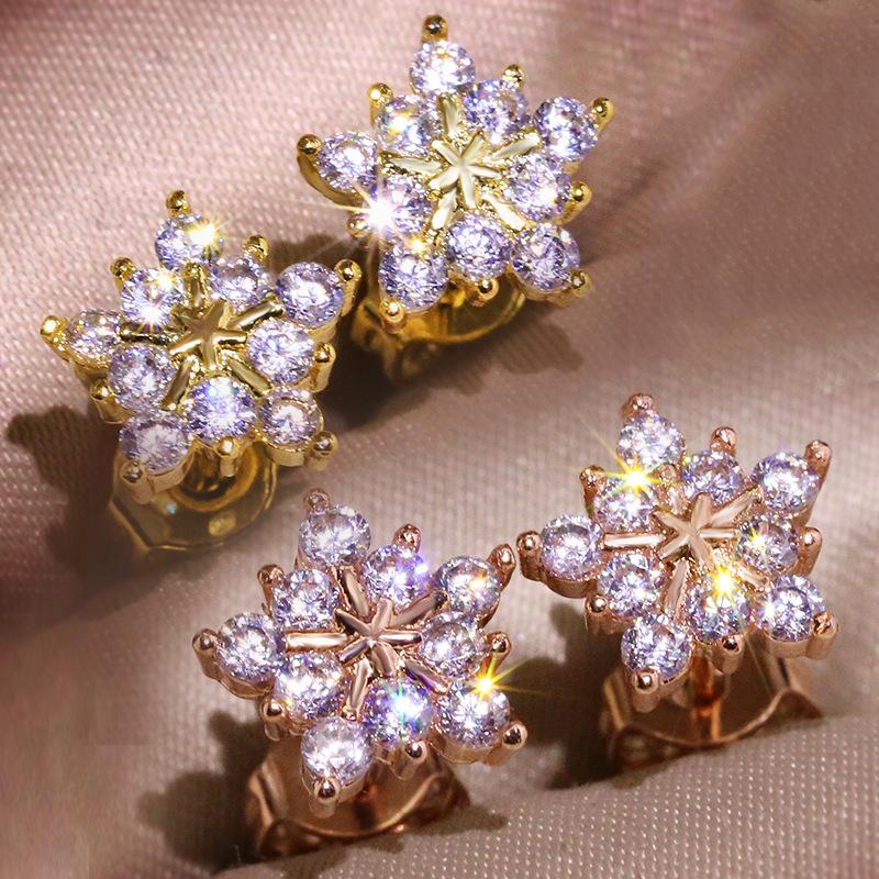 

Fashion Five-pointed Star Snowflake Zircon 925 Silver Earrings Female Christmas Earrings Anti-allergic Silver-plated Jewelry