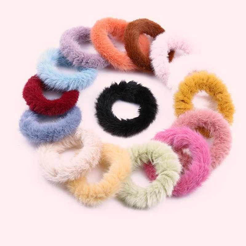 

Winter Fur Hairband Soft Furry Seamless Headband Elastic Hair Band Girls Ponytai Holder Solid Headwear Hair Accessories 15 Colors DW6227, Send randomly