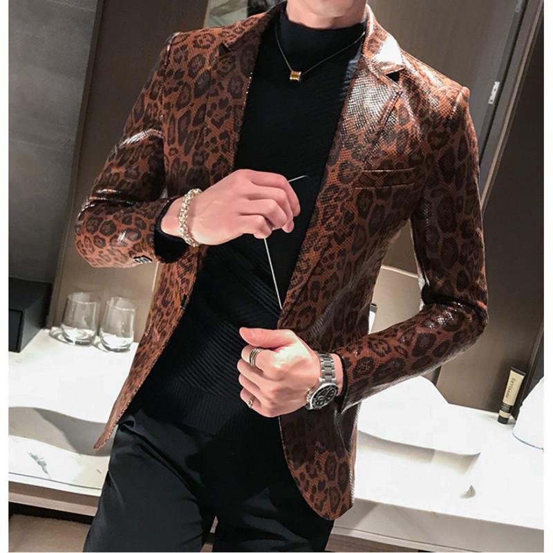 

2020 Autumn Men' Leopard grain Leather Jacket Men Fitness Fashion Male suit Jacket Casaco Masculino Casual Coat Male Clothing, Black