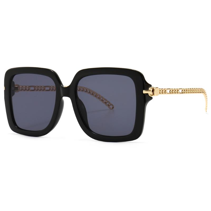 

Veshion Big Square Sunglasses for Women Uv400 Chain Retro Sun Glasses Ladies 2021 Gifts for Christmas Female Black