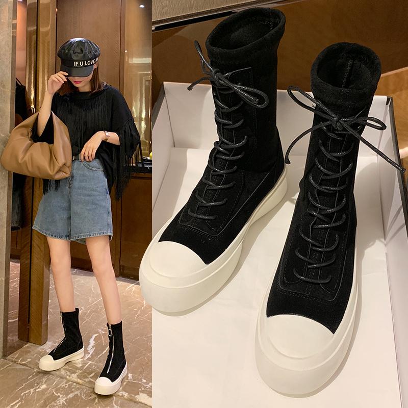 

Women's Boots Autumn Boots-Women Round Toe Lace Up Shoes Luxury Designer Flat Heel 2021 Ankle Rock Rubber Lolita Fashion Ladies