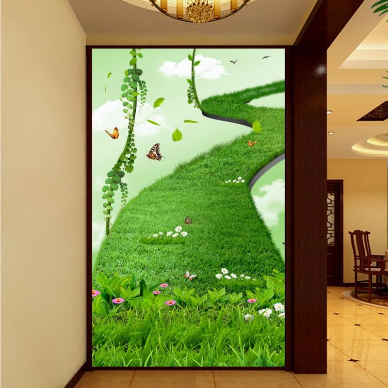 

Dropship Wallpaper Modern Design Fresh Green Rattan Ladder Fashion Entrance Background Custom Wallpaper Mural, As pic