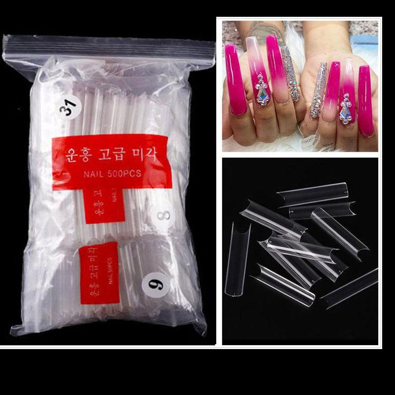 

500/100pcs XXL Extra Long french Fake Nails,Curve Clear Nails Tips,Press On Nails False Nail Glue On Nail half-cover Tips, Natural 100pcs