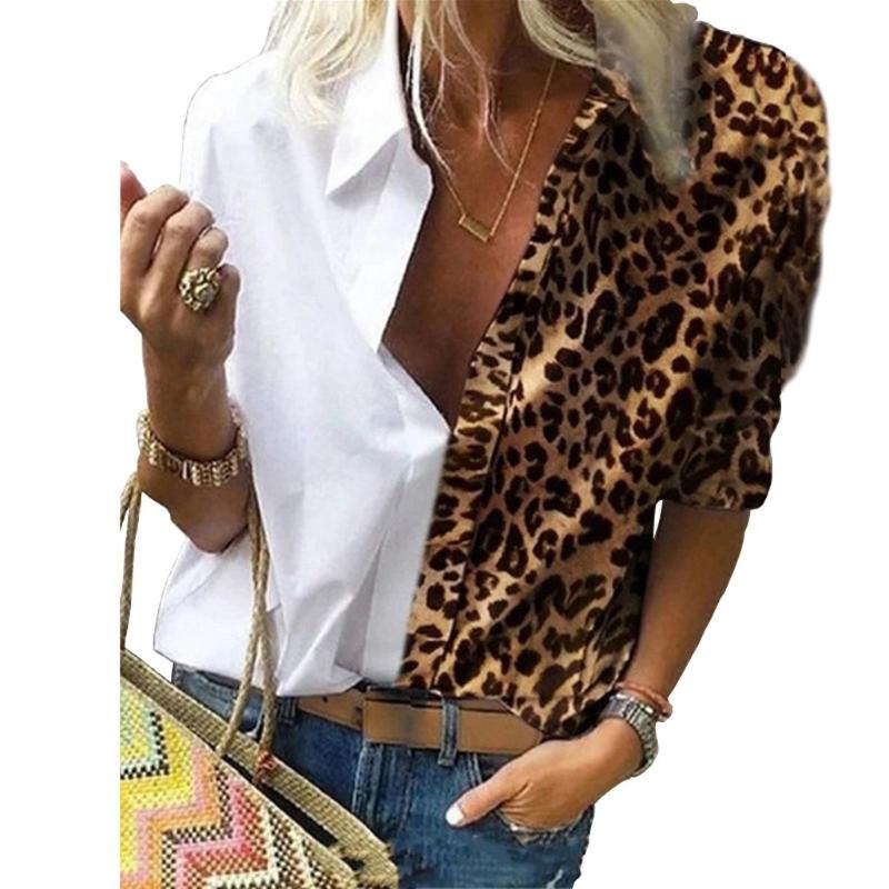 

Leopard Patchwork Blouse Popular Tops S-5XL Women Casual V Neck Long Sleeve Female Spring Fall Spliced blusas de mujer y camisas, Purple