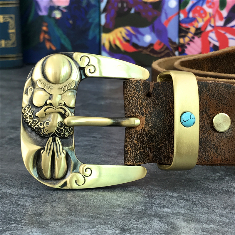 

Genuine male leather buckle of the vintage cowboy jeans menbelt reap yellow belt H2AP, Black