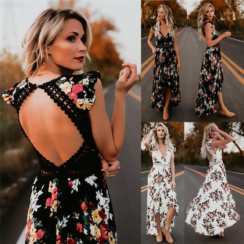

2020 Popular Sexy Cutout Backless Printed Irregular Dovetail Dress1, White