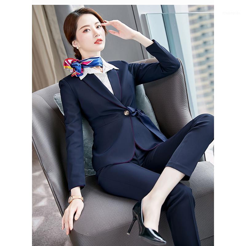 

Airline Stewardess Styles Professional Business Suits Formal Ladies Blazer Women Office Work Wear 2 Piece Jacket Dress Sets1, Rose