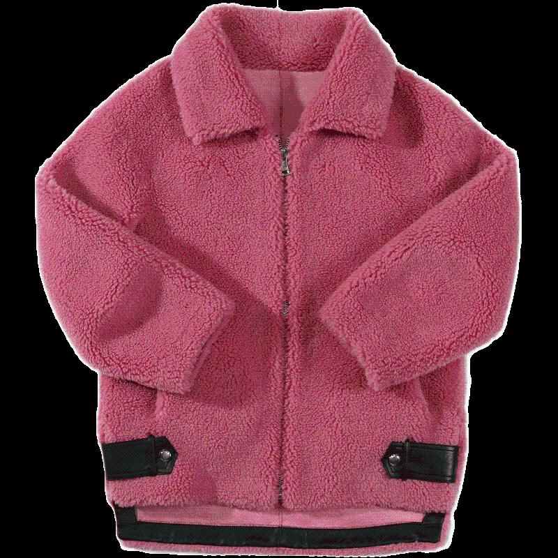 

2020 Soft Thicken Winter New Grain Cashmere Coat Female Lapel Korean Version of Simple Lamb Fur Fur Composite Body, Pink