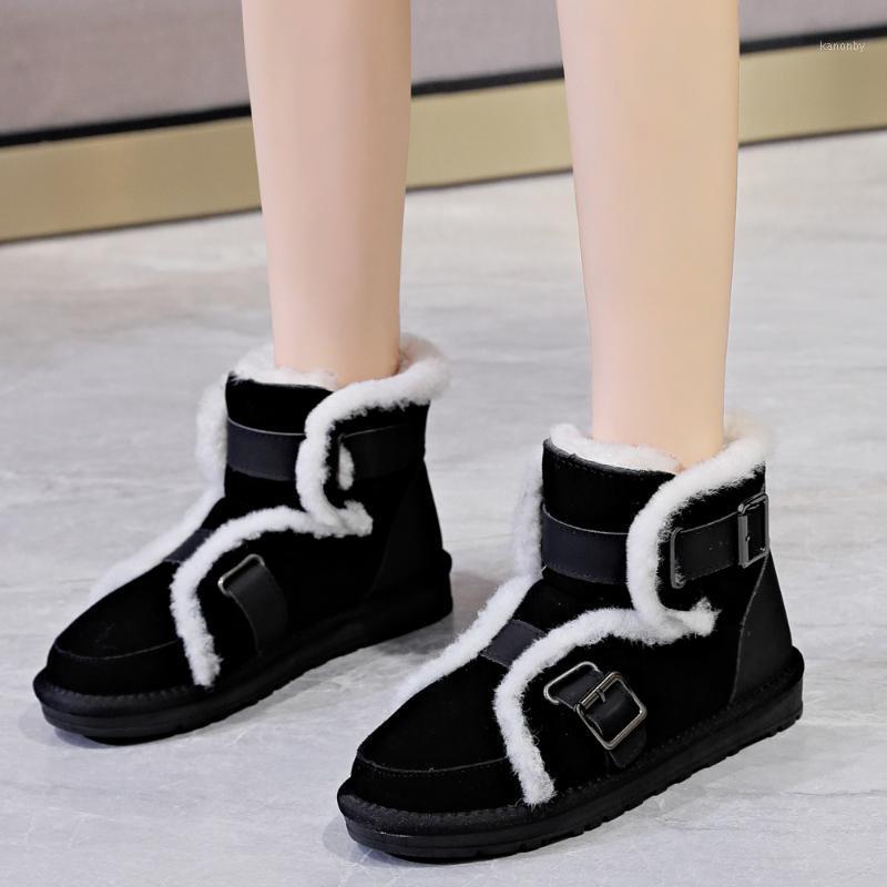 

Genuine Cowhide leather snow boots Wool Women Boots Warm winter shoes for women ankel Luminous shoes1, Black