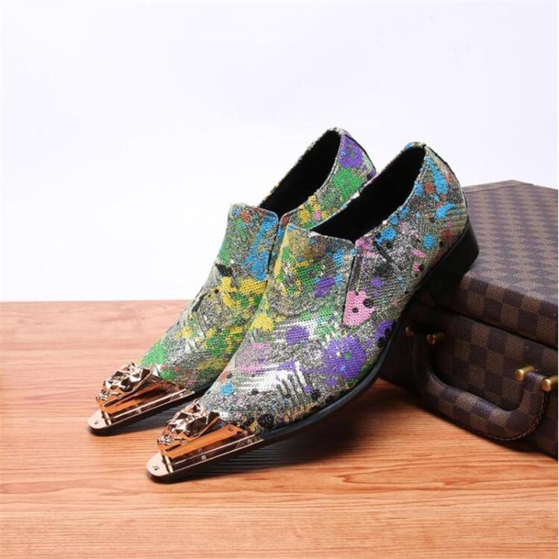 

New Fashion Men Golden Toe Flowers Business Dress Shoes Pointed Toe Carved Bullock Loafers Luxury Men Casual Party Wedding Shoes1, Green