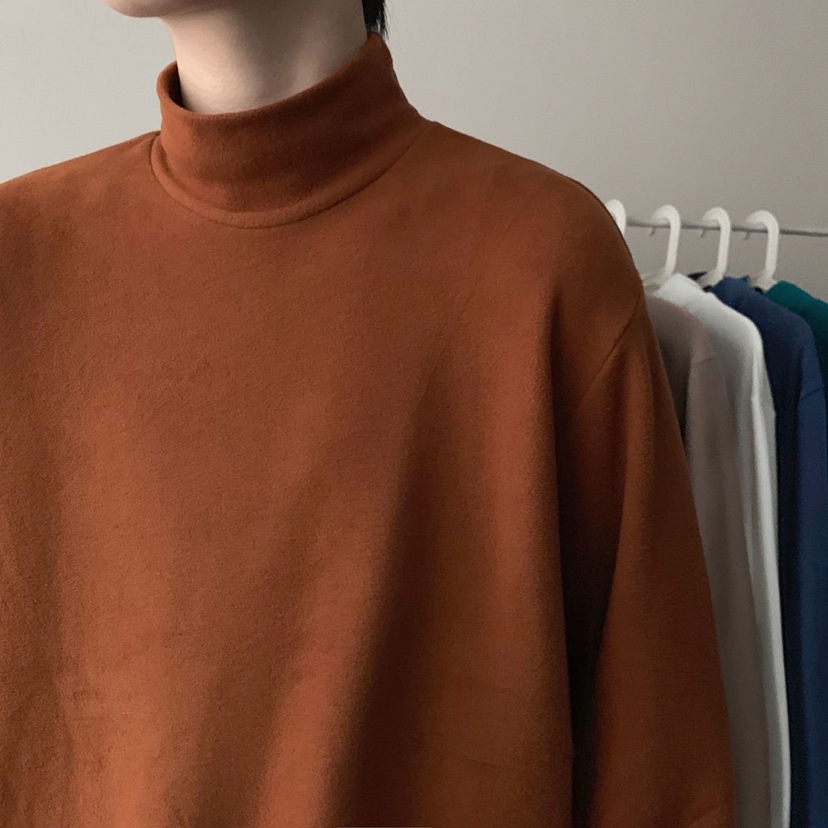 

New Camiseta 2021 Masculina Primavera e Inverno Nova Slida Magro Fundo De Comprida Camisa Solta Masculinas 9EXM, White