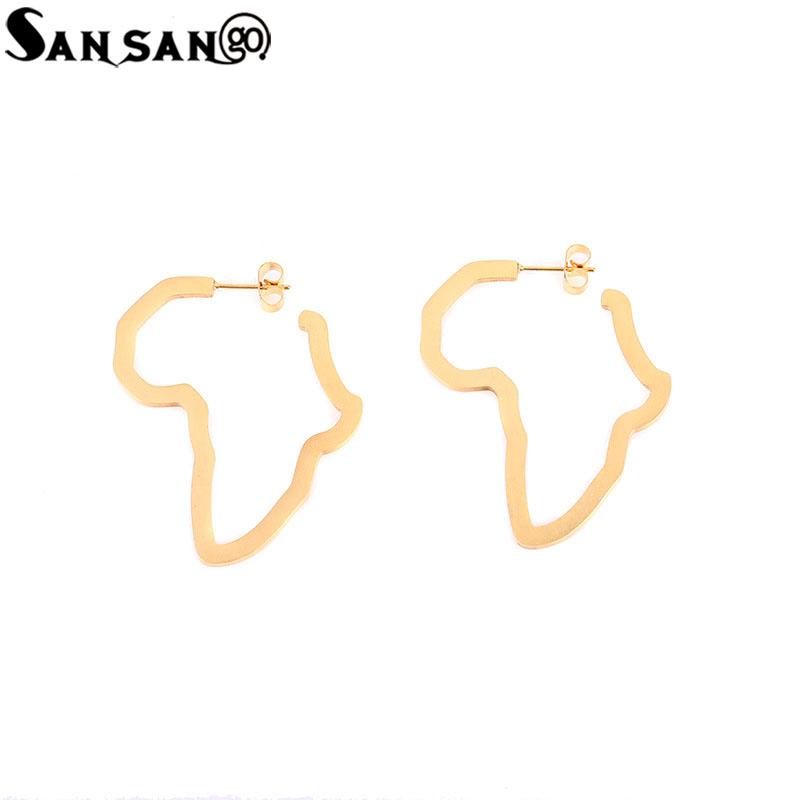 

Stainless Steel Hollow African Map Stud Earing For Women Gold Silver Color Africa Map Earrings Jewelry Gift