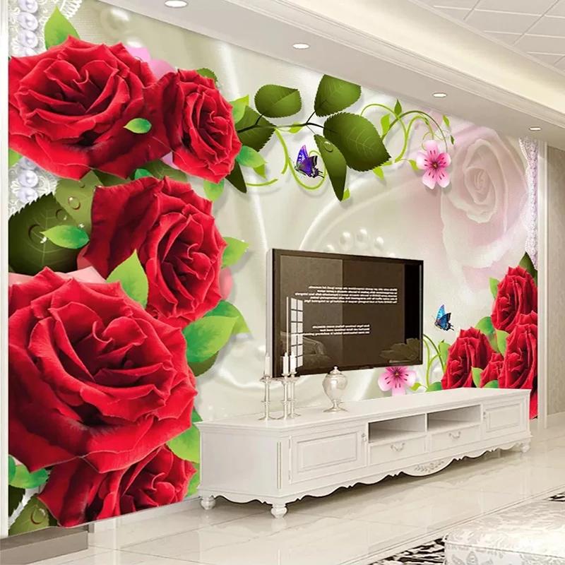 

Custom Photo Wall Paper Roll 3D Silk Cloth Rose Flower Living Room TV Background Wall Decor Painting Mural Wallpaper For Bedroom
