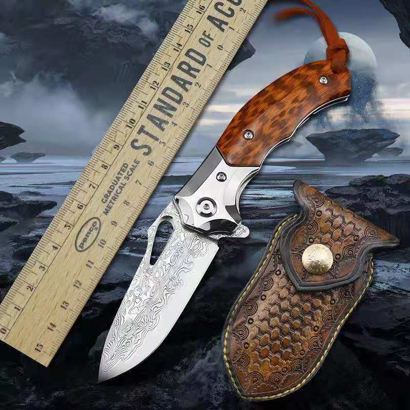 

VG10 Damascus steel outdoor camping hunting knife field survival portable tool tactical folding knife fruit knife