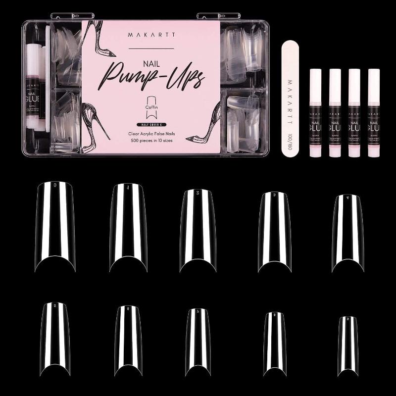 

MakarFake Nail Tips Nail Pump Ups in Coffin Half Cover C Curve (500 Pieces, As pic
