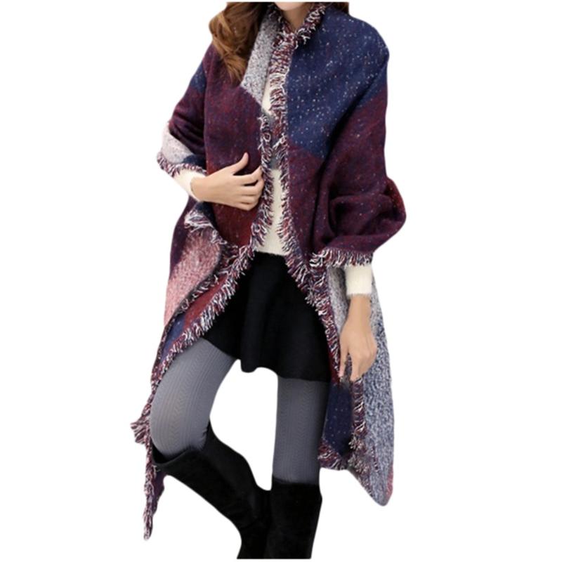 

Women Contrast Color Tassel Scarf Retro Female Multi-purpose Shawl Scarf Splice Design Fashion Able New Shawl #YJ