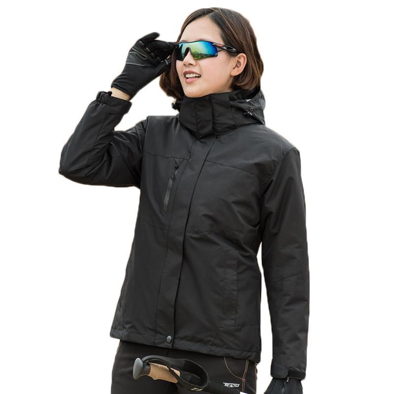 

Winter Jacket 2 pieces Fleece Jackets Hiking Waterproof Windproof Thermal Outdoor Camping Coats jacket women, Black