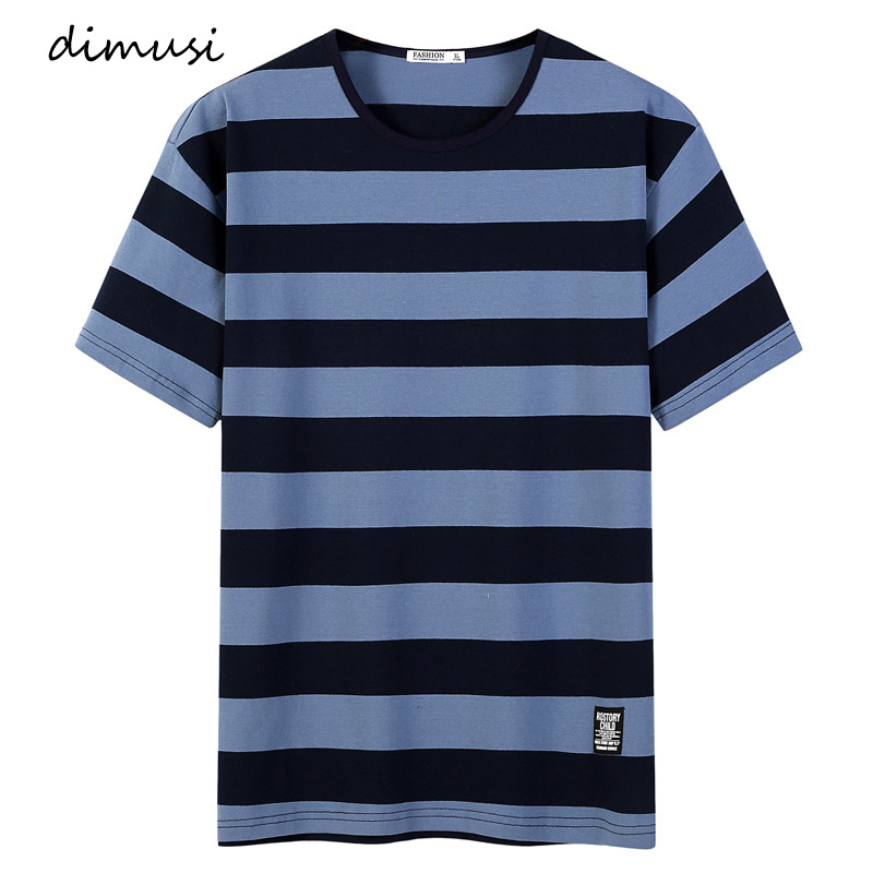 

Summer Men's T Shirt Casual Mens Cotton Short Sleeve Sweatshirt Tees Male Striped Breathable Slim Sports Tops Tees, Navy