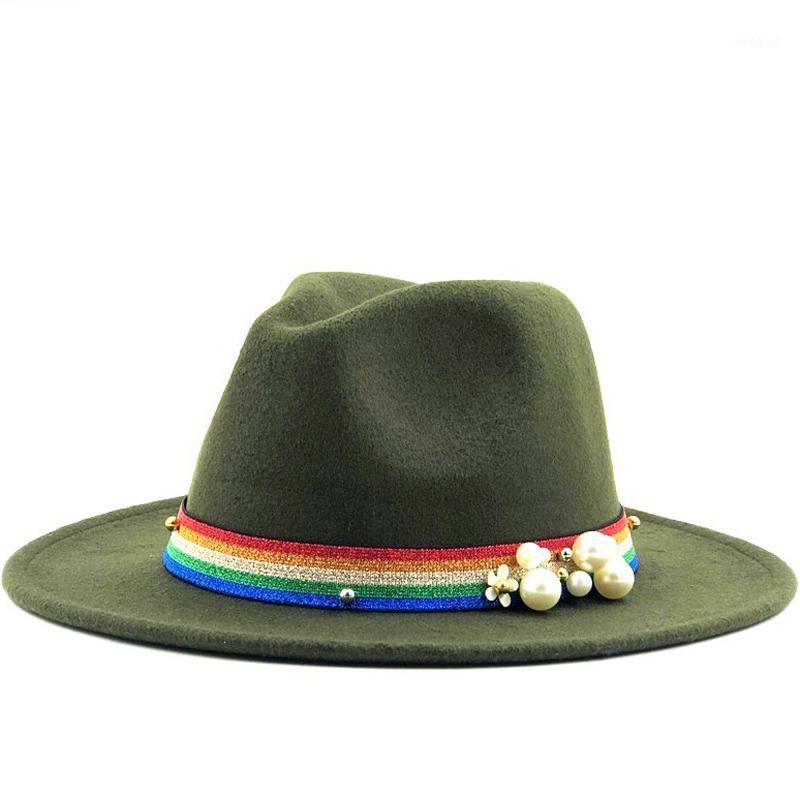 

Wide Brim Hats Women Men Wool Fedora Hat With Pearl Ribbon Gentleman Elegant Lady Winter Autumn Panama Sombrero Jazz Cap1, Navy