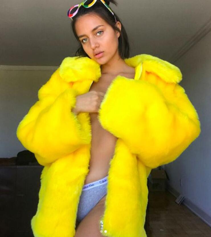 

European and American lapel rabbit fur jacket women winter new fashion jacket furry drop-shoulder sleeve top 0710, Yellow