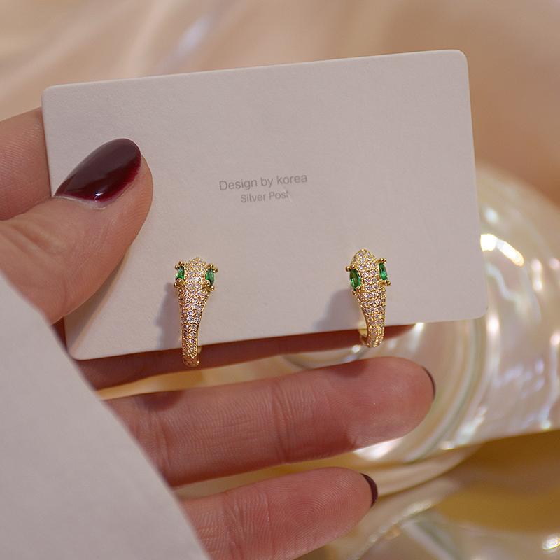 

Luxury 14k Real Gold Full Inlaid Zircon Snake Earring for Women Bling Delicate Gemstone Circle Earring Brincos Bijoux Gift