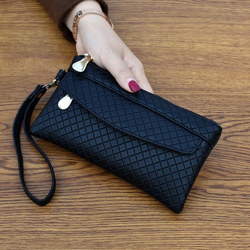 

Women's Clutch Bag 2021 Spring New Simple Women's Clutch Bag Korean Embossed Plaid Small Shopping Middle-aged Coin Purse, Black