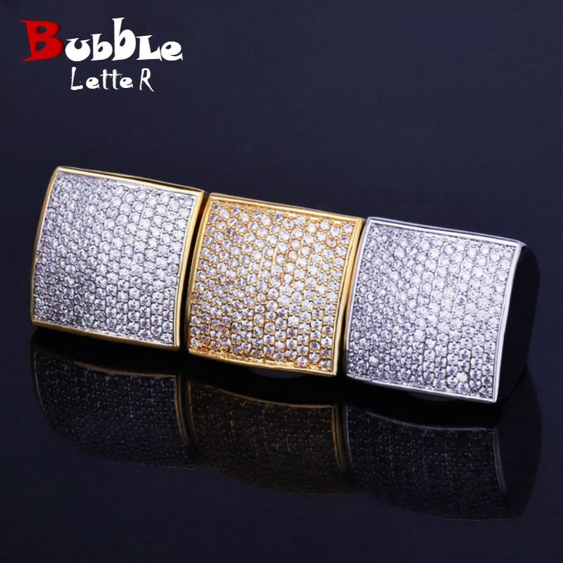 

Bling Men's +Zircon Ring Gold Color Copper Material Fashion Hip Hop Jewelry Size 7-12