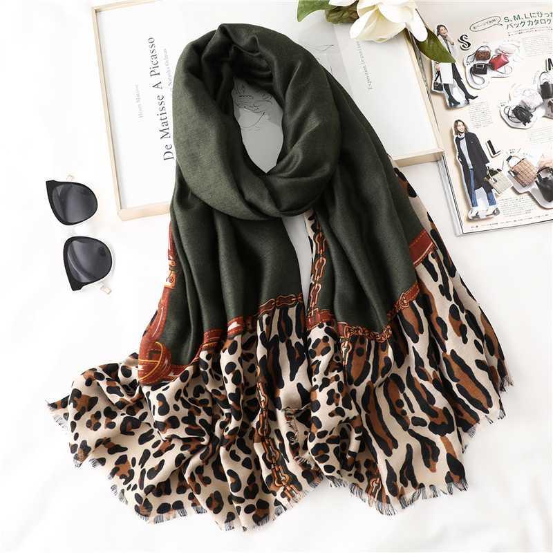 

Women Winter Scarf Luxury Leopard Print Hijab Scarves Lady Shawls Wraps Cotton Foulard Bandana 2020 Design1