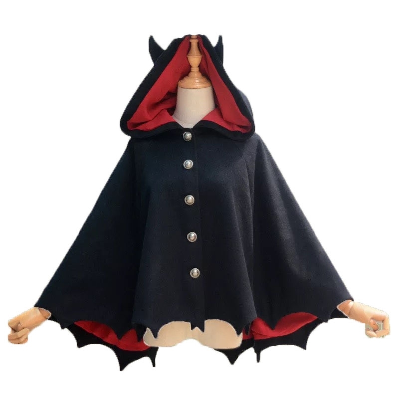 

Fleece Poncho Hoodie Cloak Coat Winter Women Halloween Gothic Punk Black Devil Bat Wing Demon Costume Lolita Ouji Hood For Girls 201202