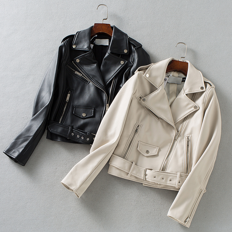 

2021 New 2121 Women with Spring Belt Autumn Plutonium Leather Jacket Streetwear Ladies Outwear 3H51, Beige