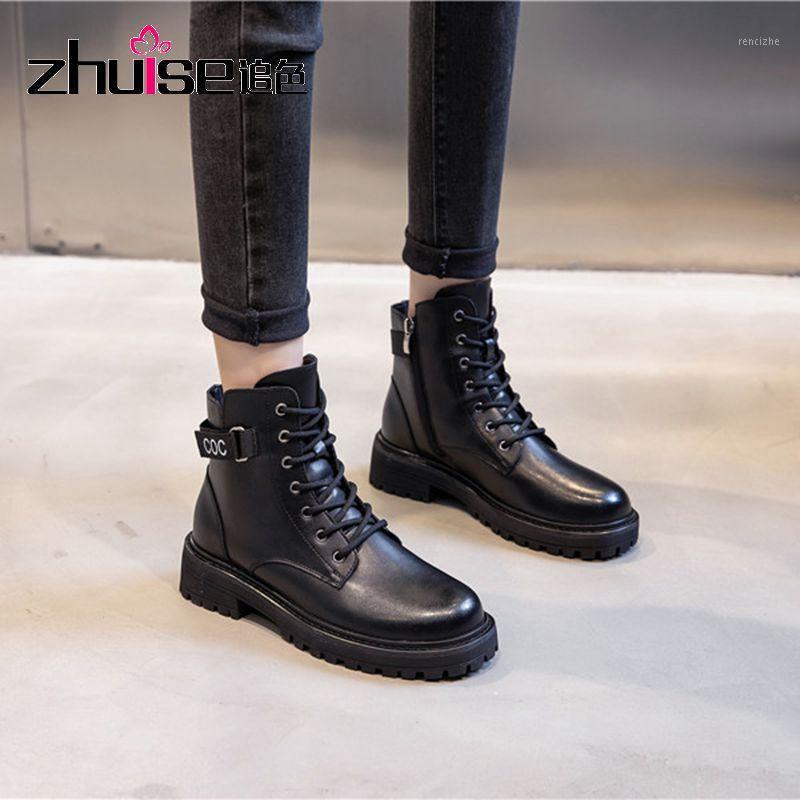 

Leather boots autumn and winter 2021 new medium tube round toe thick heel short boots children British style women's shoe1, Plush