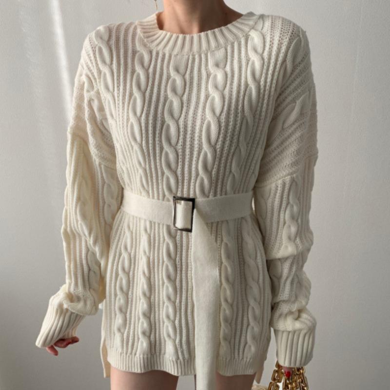 

2020 autumn and winter new fashion temperament lazy style diamond grid trouble solid color base knitted dress, Black