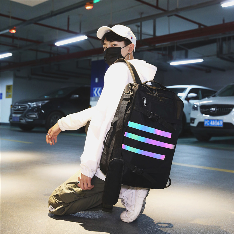 

Travelling Bag School Bags Unisex Oxford Casual Backpacks Street Style Skateboard Pack Reflective Stripe Sport Outdoor Backpack, Grey