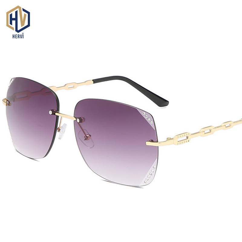 

Sunglasses Fashion Frameless Women Section Diamond Hollow Big Frame Sun Glasses Female Gradient UV400