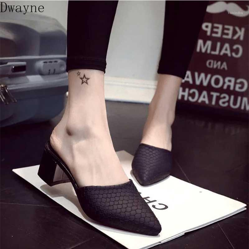 

2020 new thick heel fashion wear fairy style Baotou social half slippers children1, Rosy red