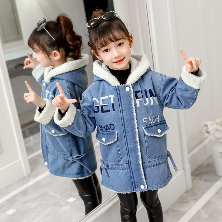 

Girls plus velvet denim jacket 2020 new Korean version of winter thickening long-term children's children's windbreaker, Camo