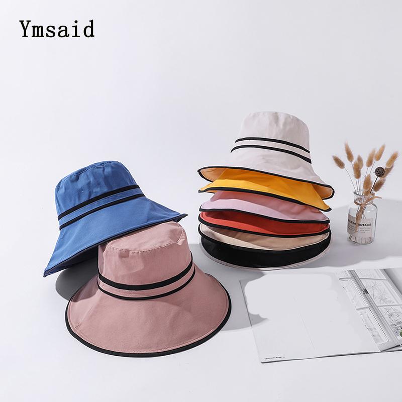 

Spring Summer Women Cotton Sun Hats Wide Brim Foldable Anti-UV Beach Bow Hat Panama Female All-match Bucket Cap Fisherman Hat, Black
