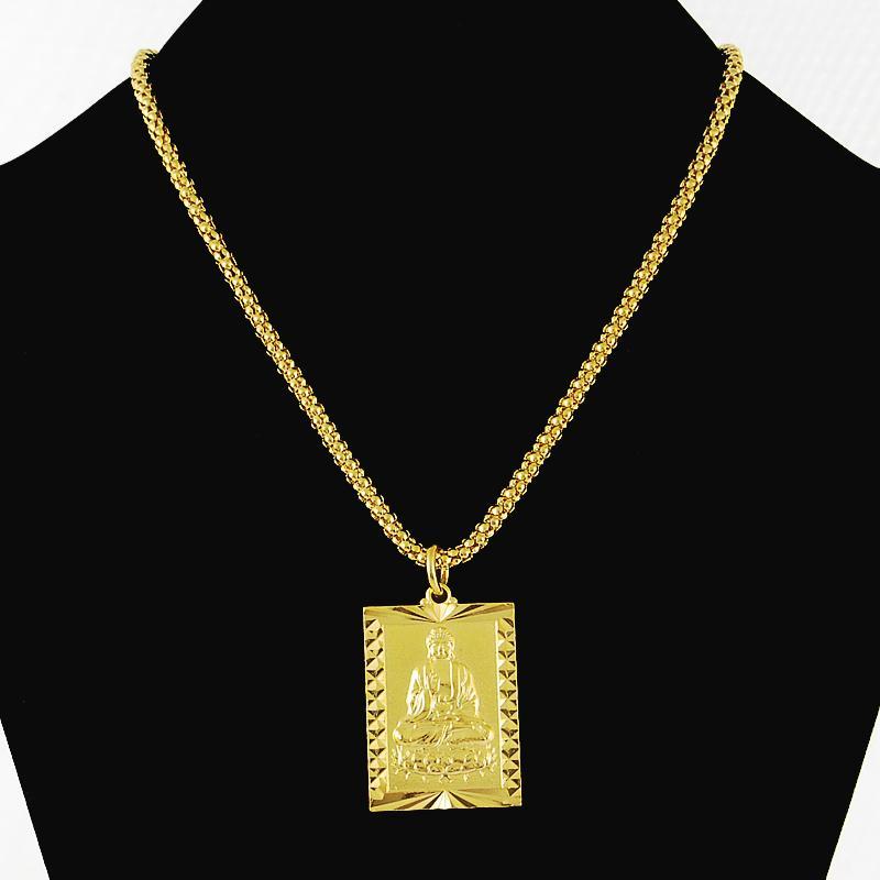 

70CM Fashion Hiphop Men's Buddhism Style 24K Pure Gold Color Pendant Necklace for Men Boys Vintage Party Necklaces Jewelry1