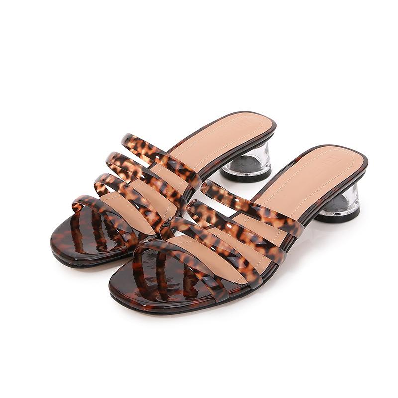 

Women's shoes Leopard grain Summer simple cool sandals women 2021 versatile comfortable wear low heel transparent women's shoes, Brown