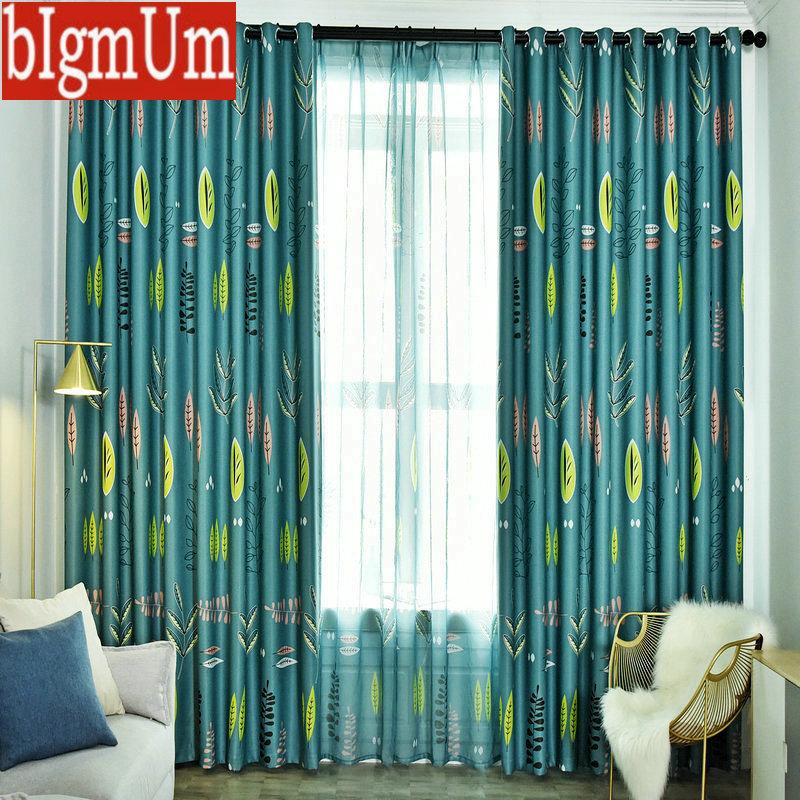 

2020 Blackout Curtains for Living Room Kitchen Leaves Plants Pattern Drapes Cortinas Para Sala De Estar Rideaux Tende Turquoise, Tulle 1