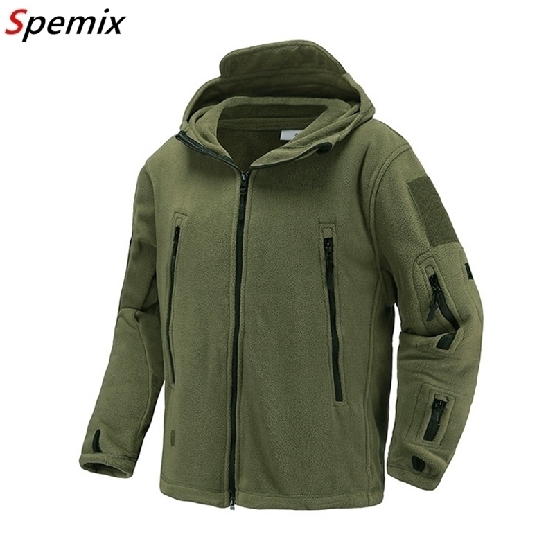 

US UK Military Fleece Tactical Jacket Men Thermal Warm Hooded Coat Outdoors Pro Military Softshell Hike Outerwear Army Jackets 201118, Army green