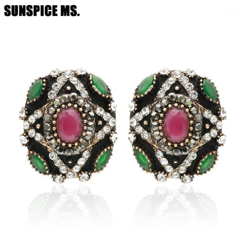 

SUNSPICE MS. Vintage Stud Earrings For Women Resin Round Retro Jewelry Turkey Ethnic Design Square Earrings Bijoux Gift1