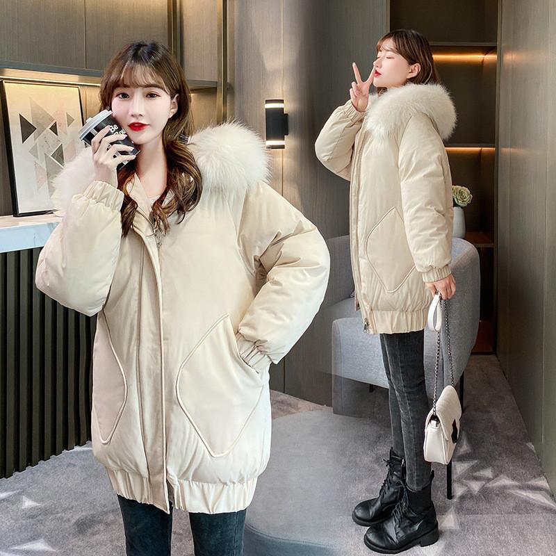 

Women' Parker Winter Jacket New Korean Bread Clothes Mid Long Hooded Cotton Padded Coat Thicke Warm Female Snow Wear Outerwear, White