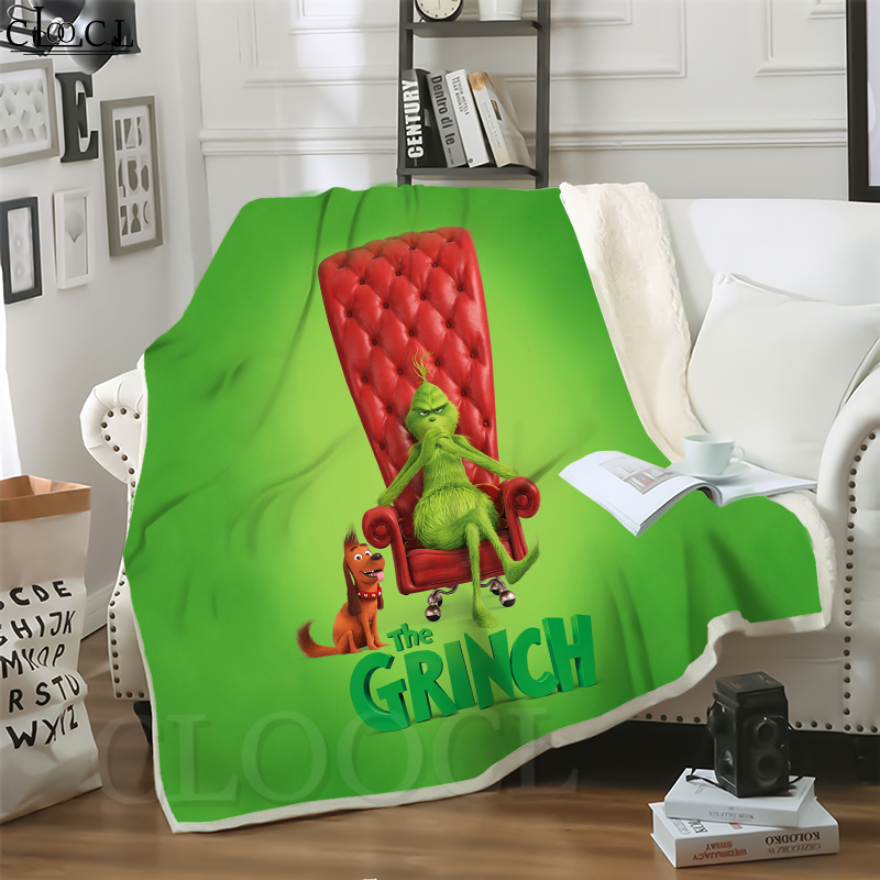 

CLOOCL New Movie Grinch Stole Christ The Grinch 3D Print Hip-hop Style Conditioning Blanket Sofa Teens Bedding Throw Blankets Plush Quilt