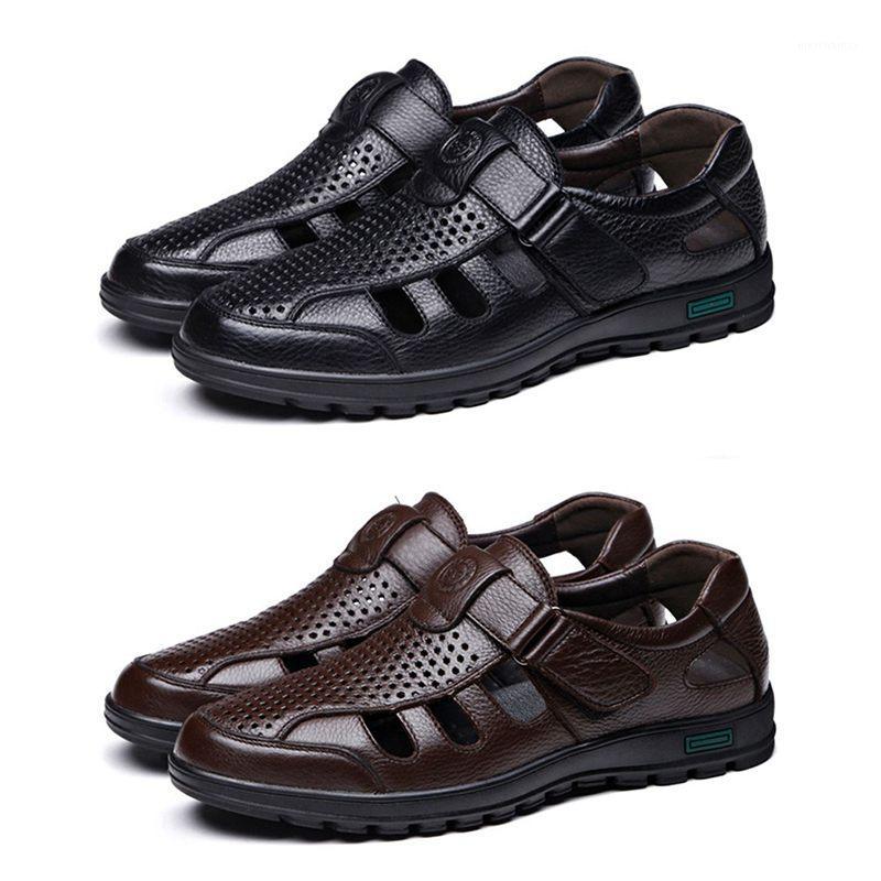 

JHD-Genuine Leather Men Sandals Shoes Fretwork Breathable Fisherman Shoes Style Retro Gladiator Soft Bottom summer Classics men1, Brown