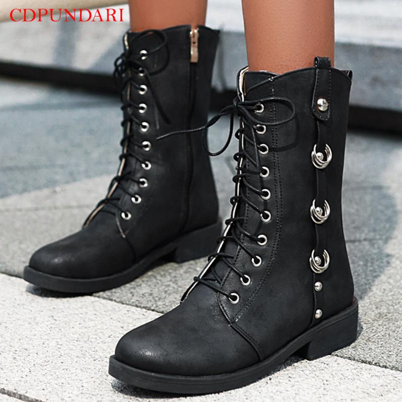

Black Punk Motorcycle Boots Low Heel Ankle Boots For Women Platform Combat Ladies Spring Autumn Shoes Woman Short