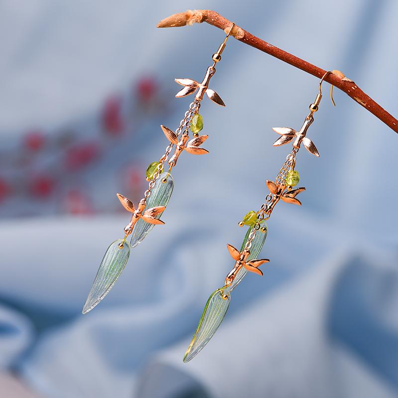 

Dangle & Chandelier Fashion Ethnic Green Bamboo Leaf Tassel Earrings,vintage Long Olive Stone Earrings For Women's 2021 Wholesale Jewelry