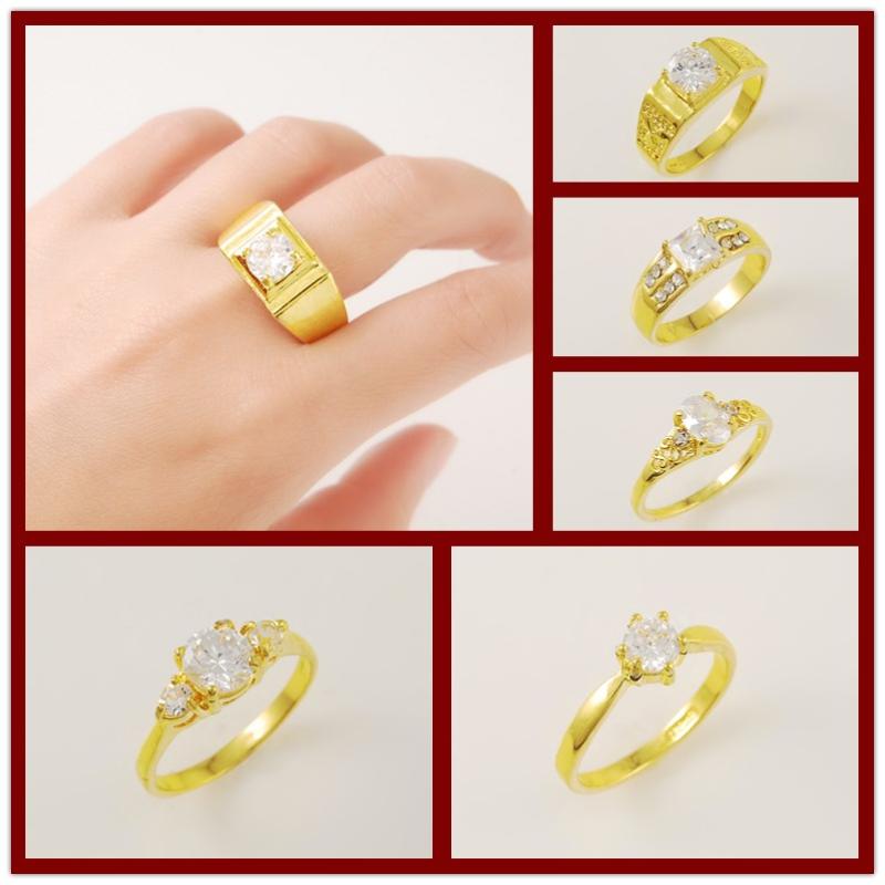 

24K Pure Gold Rings for Men Women Hip Hip Cocktail Party Jewelry 6 Styles Size7/8/9/10 Yellow Gold Color Anillos Accessories